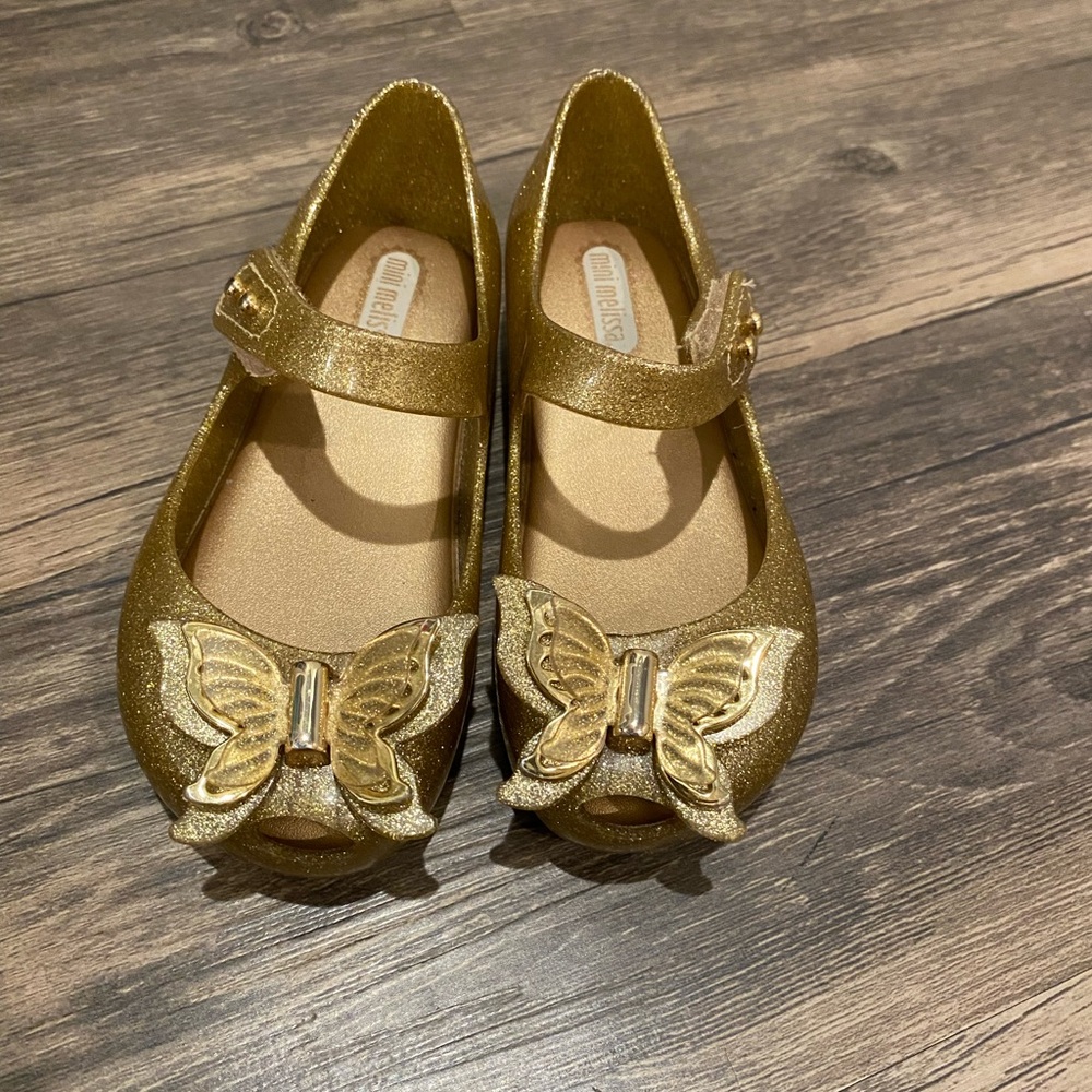 Mini Melissa Gold Glitter Butterfly Shoes